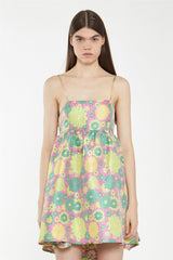 Pink-60s-Flower-Jacquard Tie Detail Mini Dress