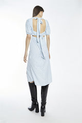 Pale-Blue Ditsy Square-Neck Split Midi-Dress