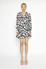 Black-Lilac Floral Wrap Mini-Dress