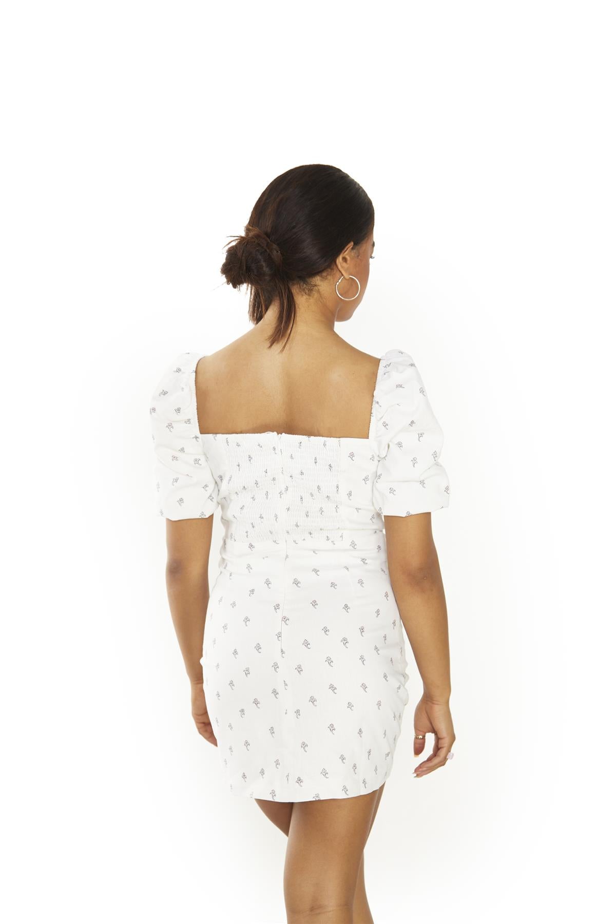 Rustic-Ditsy-Floral Square-Neck-Mini-Dresses