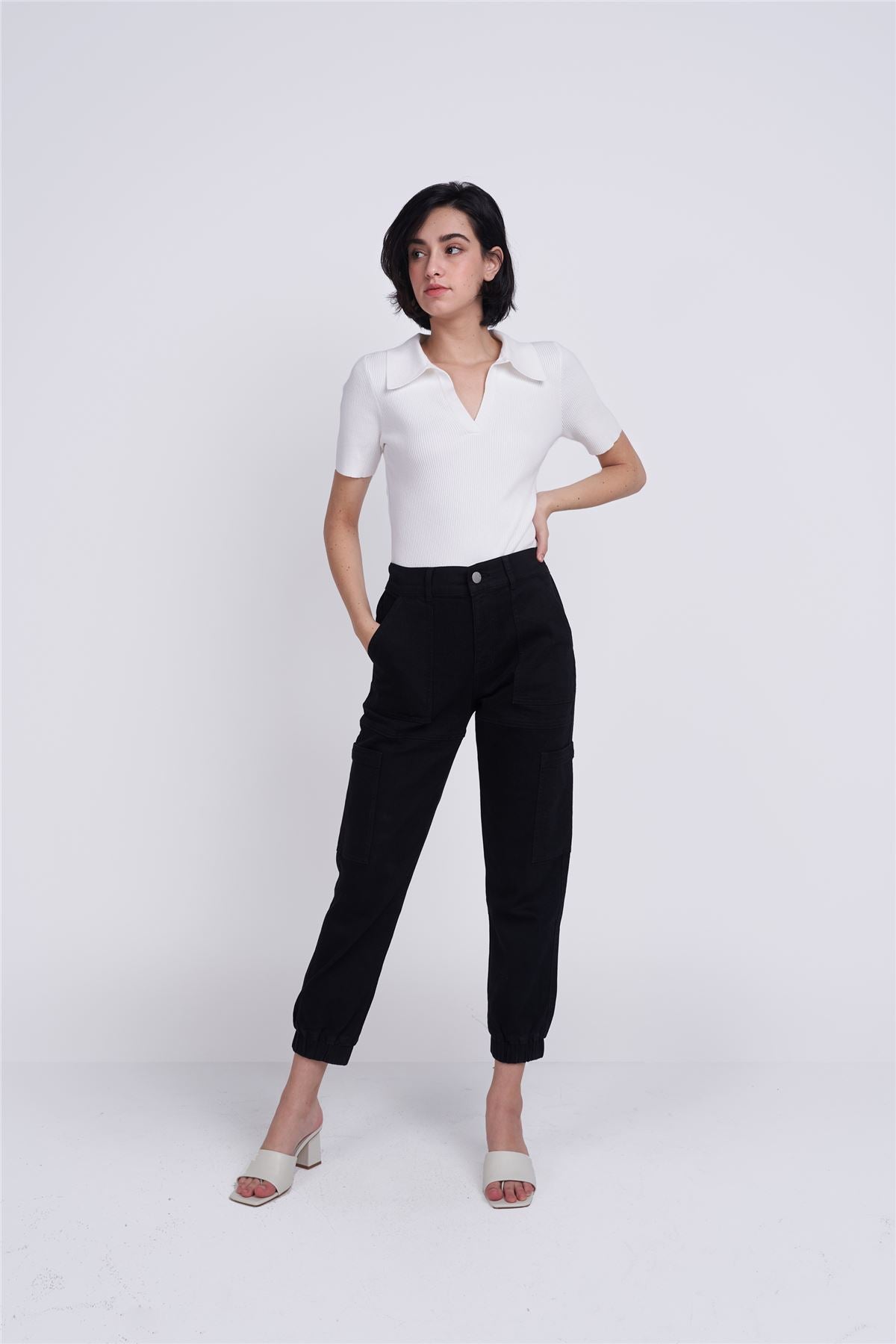White V-Neck Collar Bodysuit