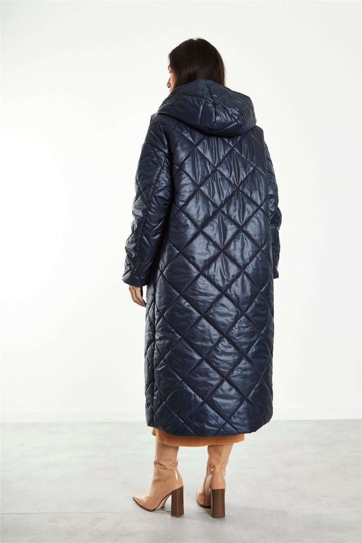 Black Longline Puffer Coat with Hood