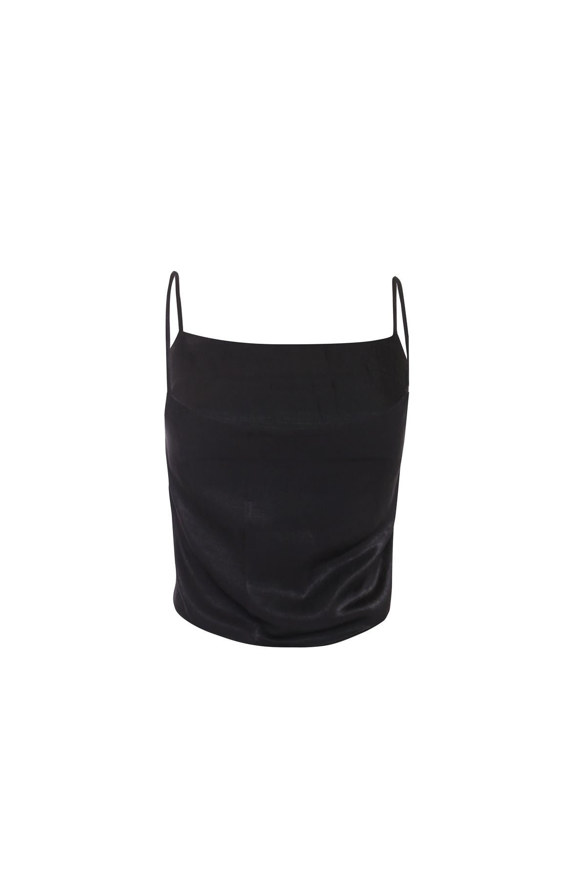 LADIES TOP-BLACK SATIN-2Xtra Small