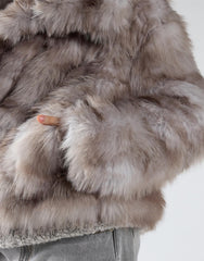 Grey Multi Fur Oversized Collar Short Fur Coat