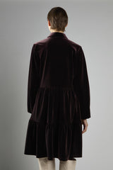 Brown Velvet A-Line Long Sleeve Midi Dress