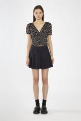 Black Mid-Rise Pleated Mini-Skirt