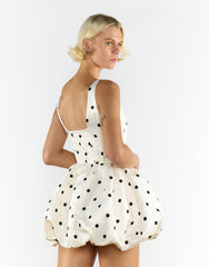 Cream Black Big Spot Square Neck Short Skater Dress