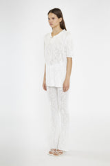 White-Textured Flared Knit-Trousers