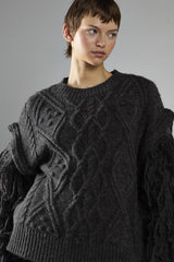 Charcoal Fringe Sleeve Cable Knit Jumper