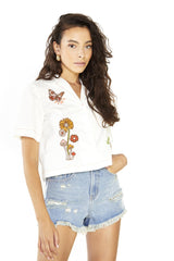 Off White Short-Sleeve Positivity Crop-Top