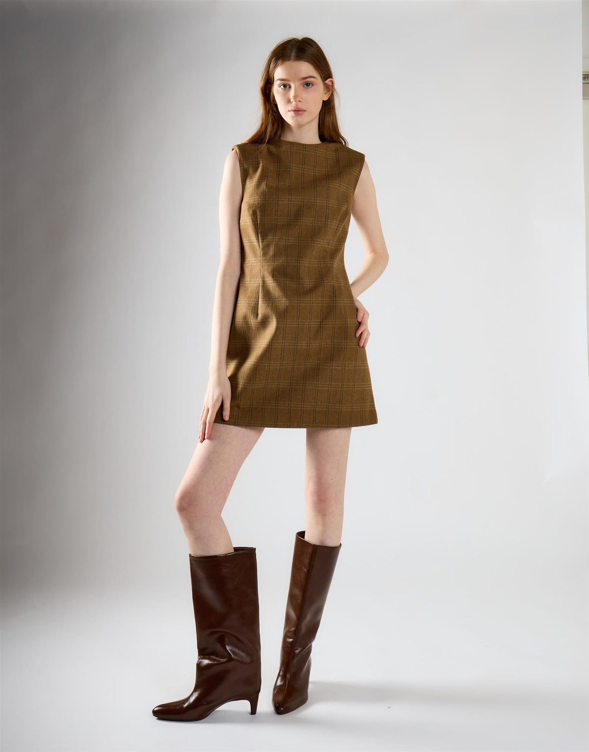 Sepia Check Tailored Fit Mini Dress