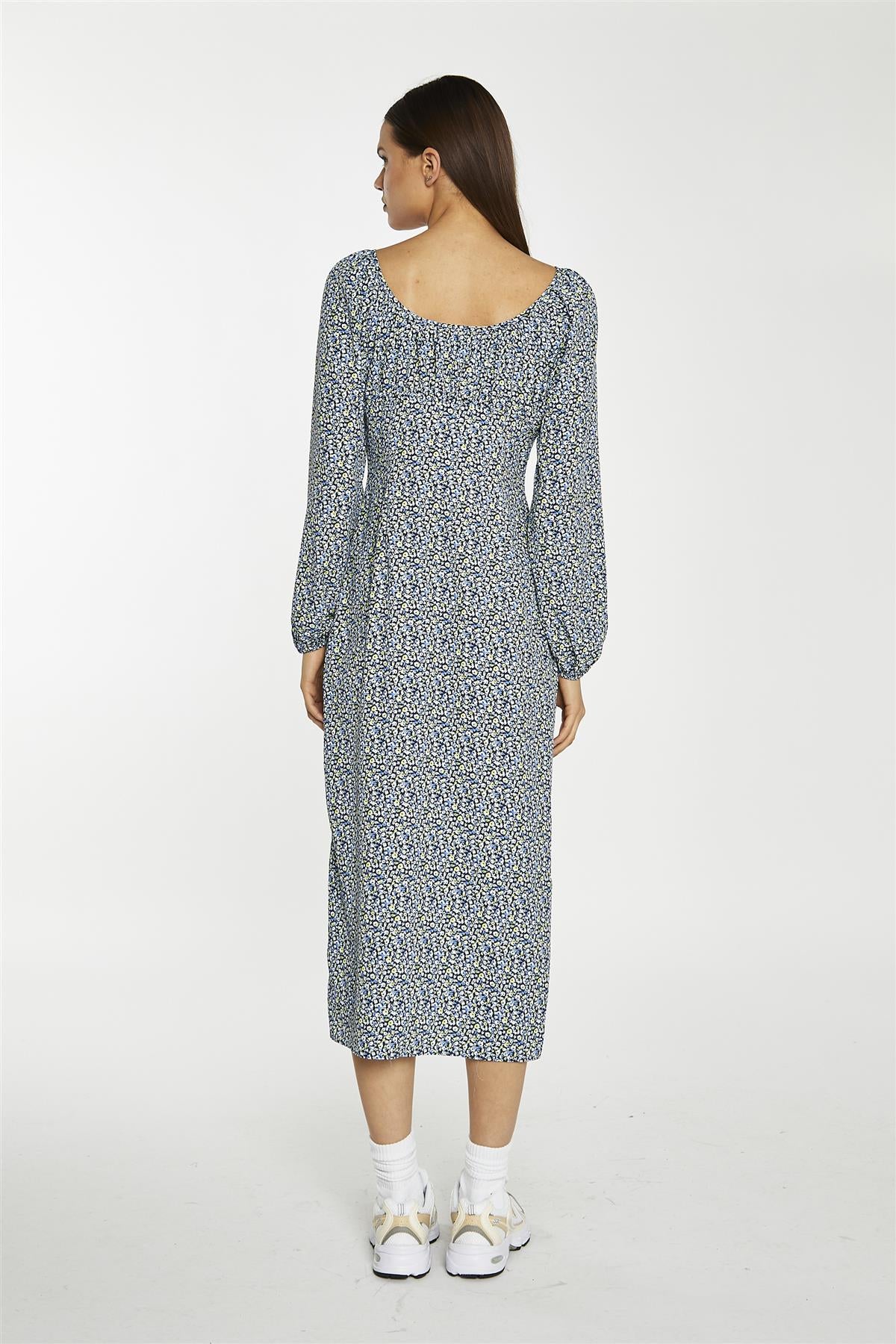 Scoop Neck Midaxi Dress - Blue Lime Ditsy