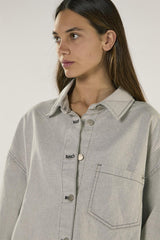 Light Grey Long Sleeve Denim Shirt with Snap On Buttons