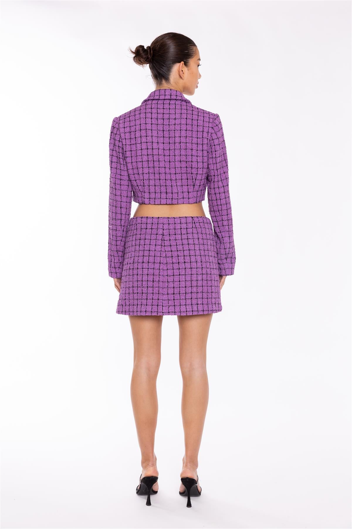 Purple-Check Cropped-Blazer