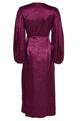 Plum Leopard-Jacquard Tie-Waist Maxi-Dress