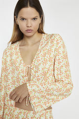 Muskmelon Multi Ditsy V-neck Tie-Front Crop-Top