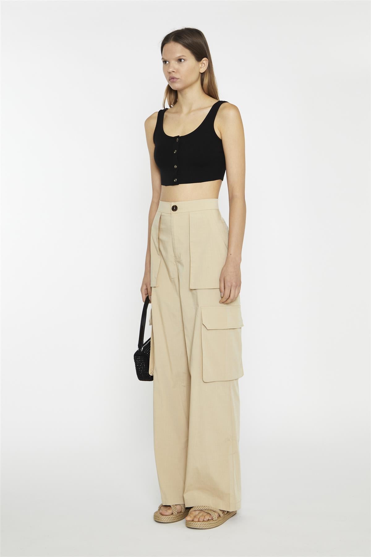 Black Button-Front Crop-Top