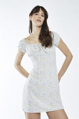 Lilac-Multi-Ditsy Front Tie Mini-Dress