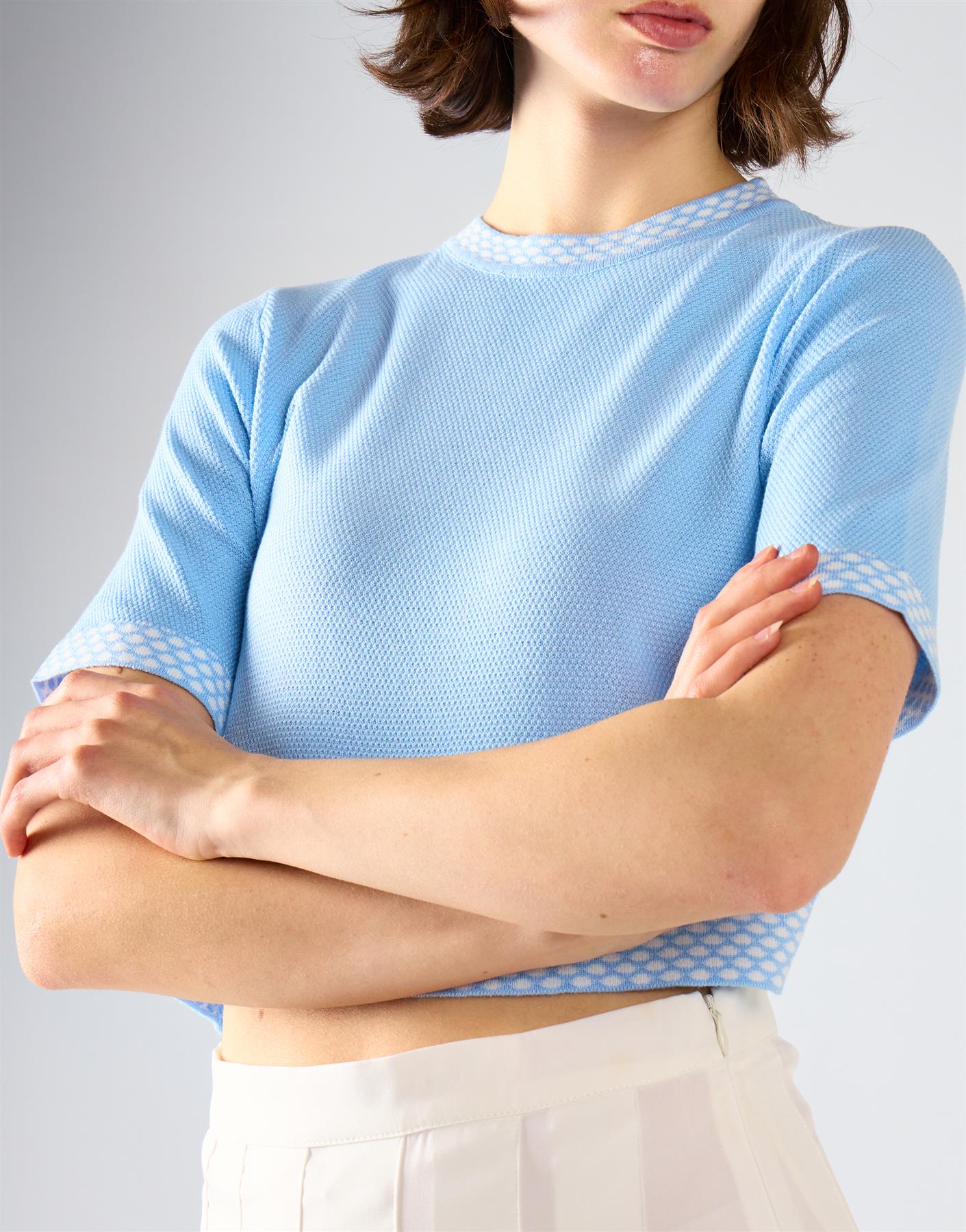 Light Blue White Trim Detail Crop Top