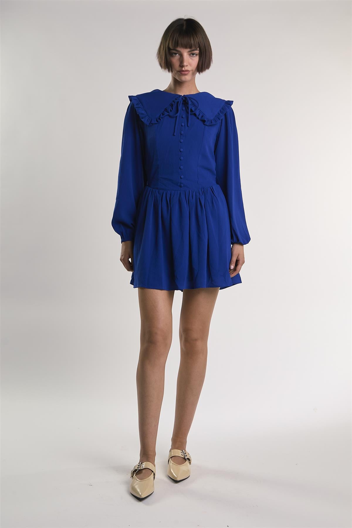 Blue Button-Down-Skater Mini-Dress