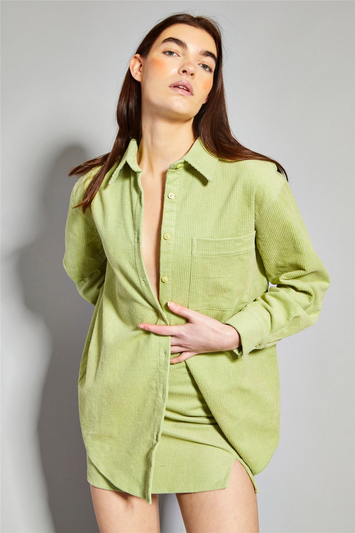 Pistachio Corduroy Button Front Shirt