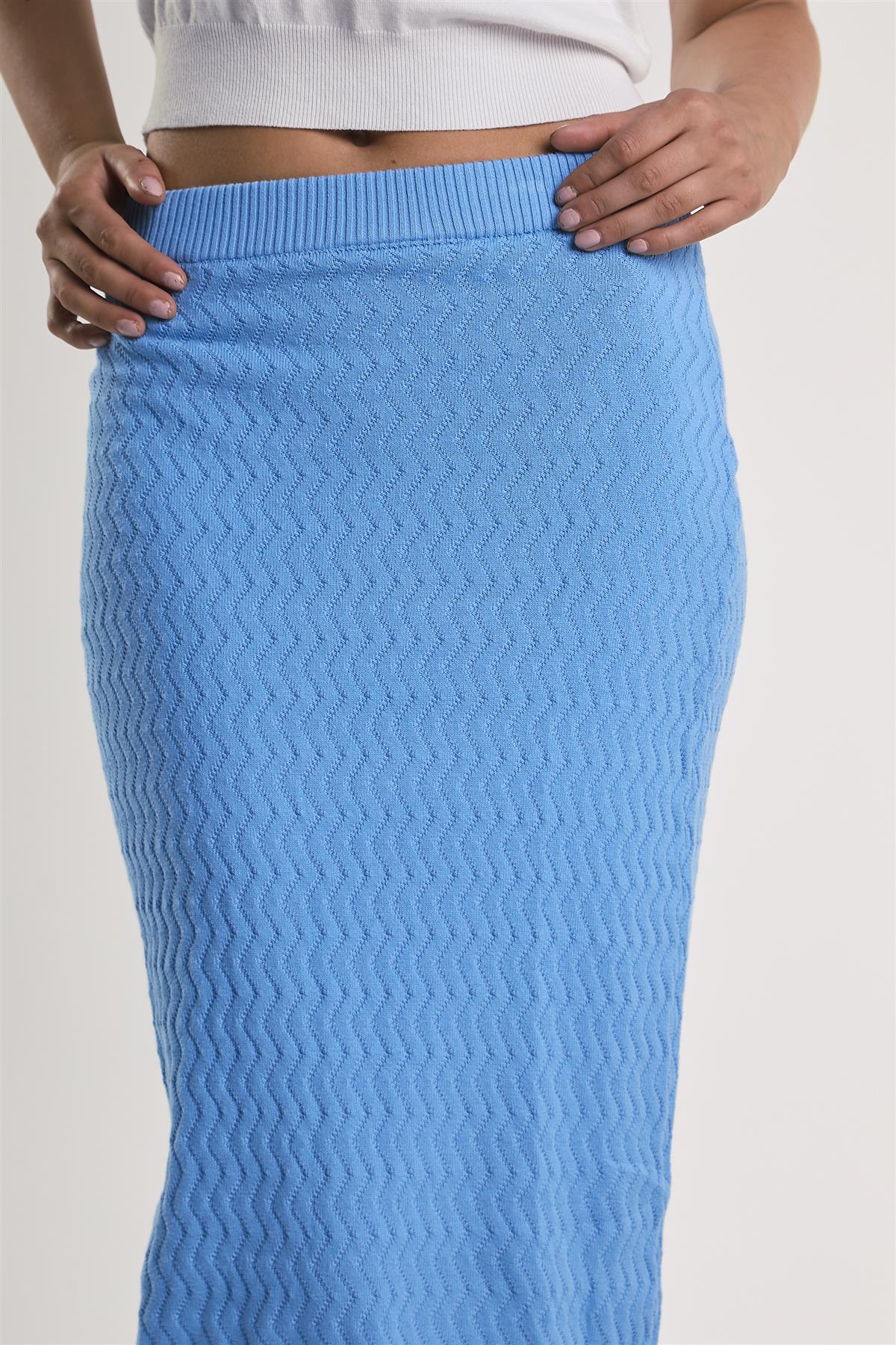 Azure-Blue Textured-Knit Midi-Skirt