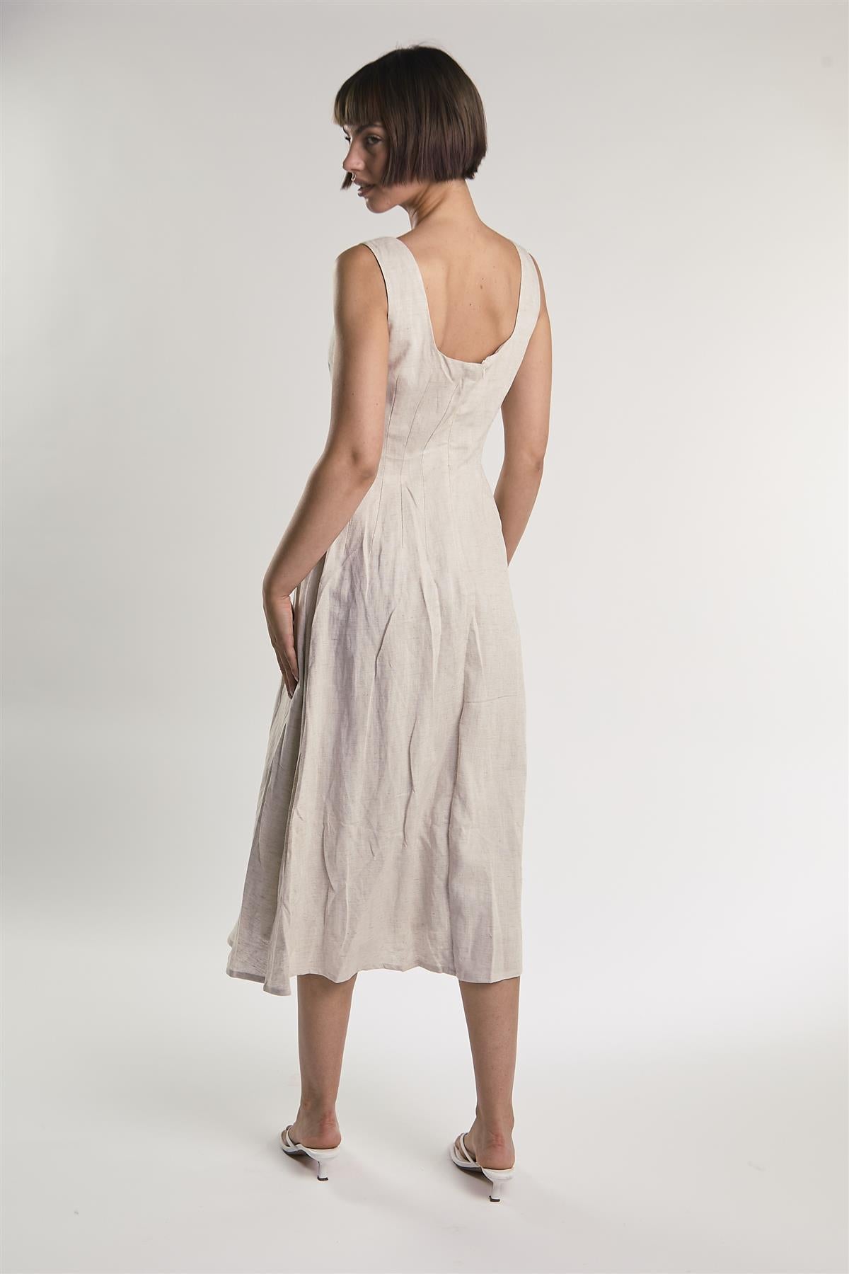 Beige Fleck Square Neck Maxi Dress