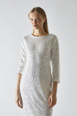 Silver-Iridescent Sequin A-Line Midaxi-Dress