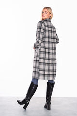 Tonal-Grey Check Collared Over-Coat