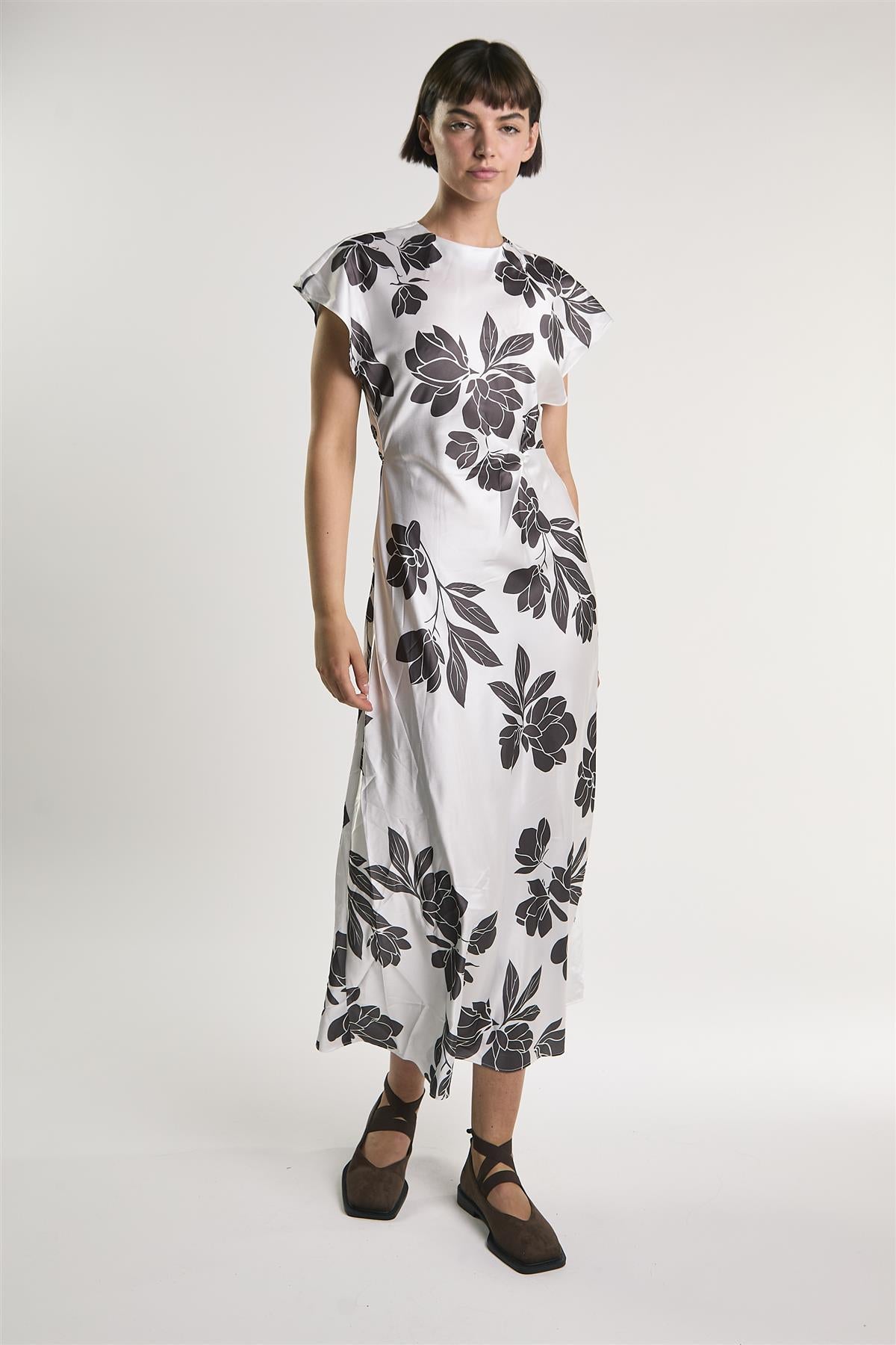 White Brown Floral T-Shirt Dress