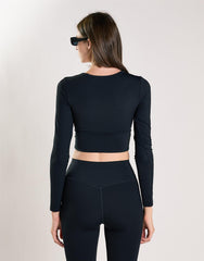 Agon Women's Black Long Sleeve Square Neck Top