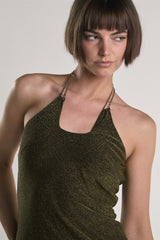 Black-Silver-Glitter Chain-Halter-Neck Dress-Mini