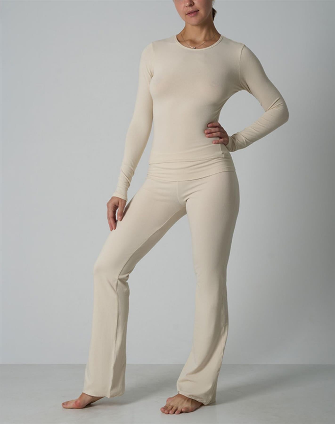 Agon Cream Crew-Neckline Top & Slight Flare-Leg Lounge Trousers Set