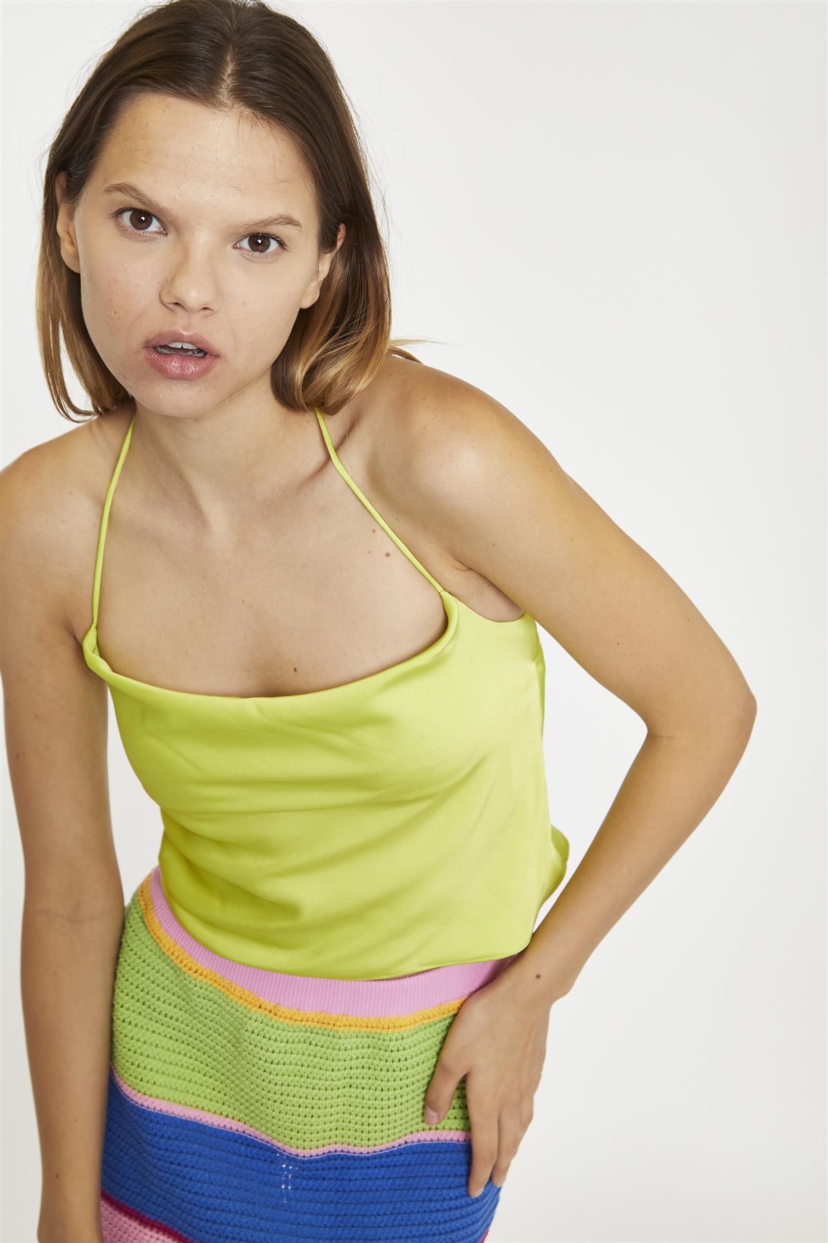 Tank Cropped Tops - Lime Green Sateen