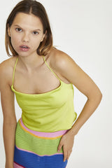 Tank Cropped Tops - Lime Green Sateen