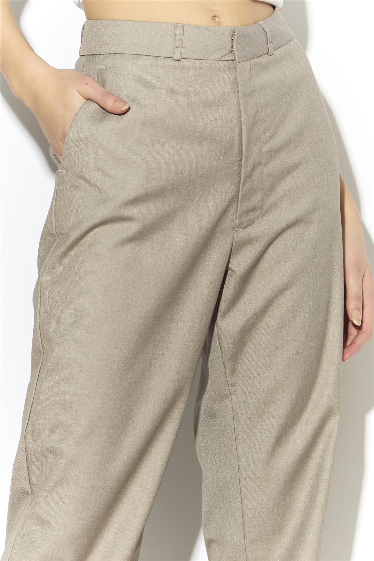 Taupe-Grey Tapered Crop-Trousers