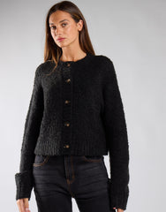 Black Buttoned Cropped Cardigan
