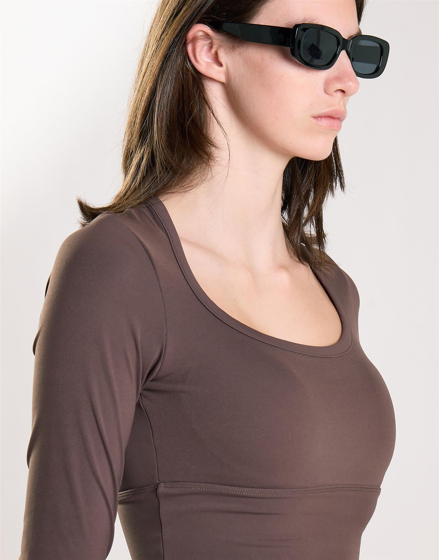 Agon Women's Brown Long Sleeve Square Neck Top