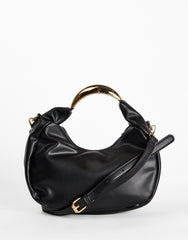Black Crescent Gold Handle Shoulder Bag