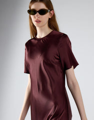 Oxblood Short-Sleeves Back-Keyhole Midi Dress