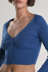 Legion-Blue Ribbed-Long-Sleeve Crop-Top