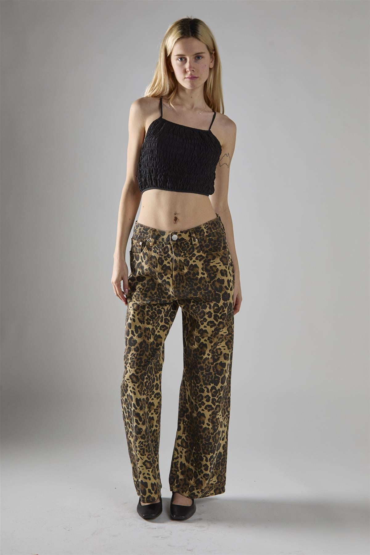 Black Shirred Crop-Top