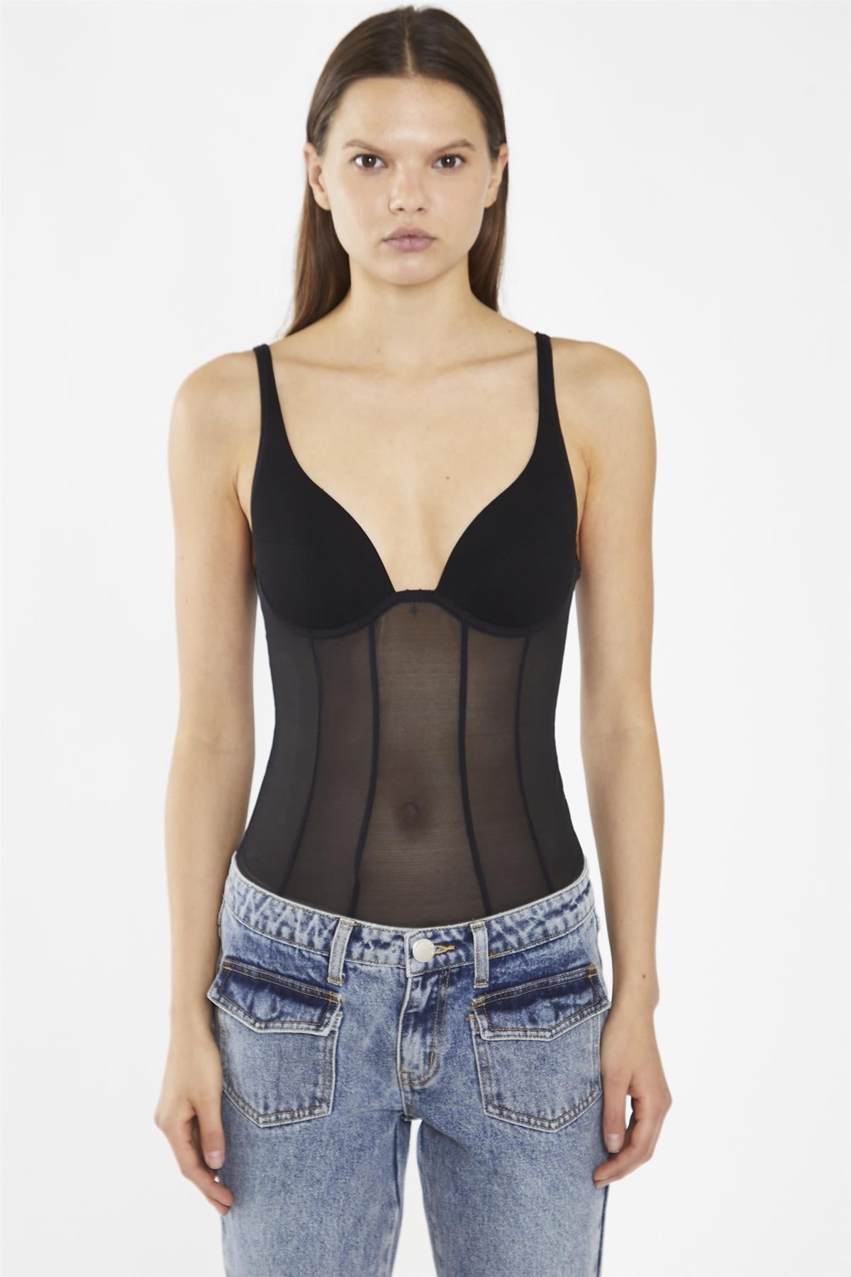 Black-Mesh Bodysuit