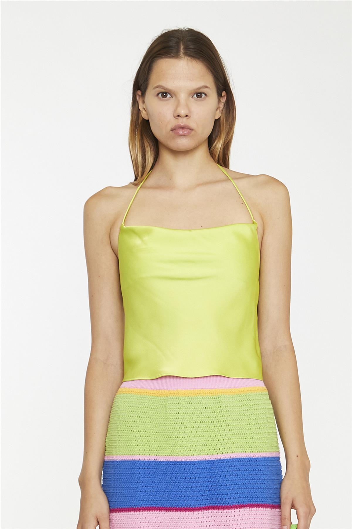 Tank Cropped Tops - Lime Green Sateen