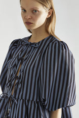 Blue-Black Stripe Tie-Front -Top
