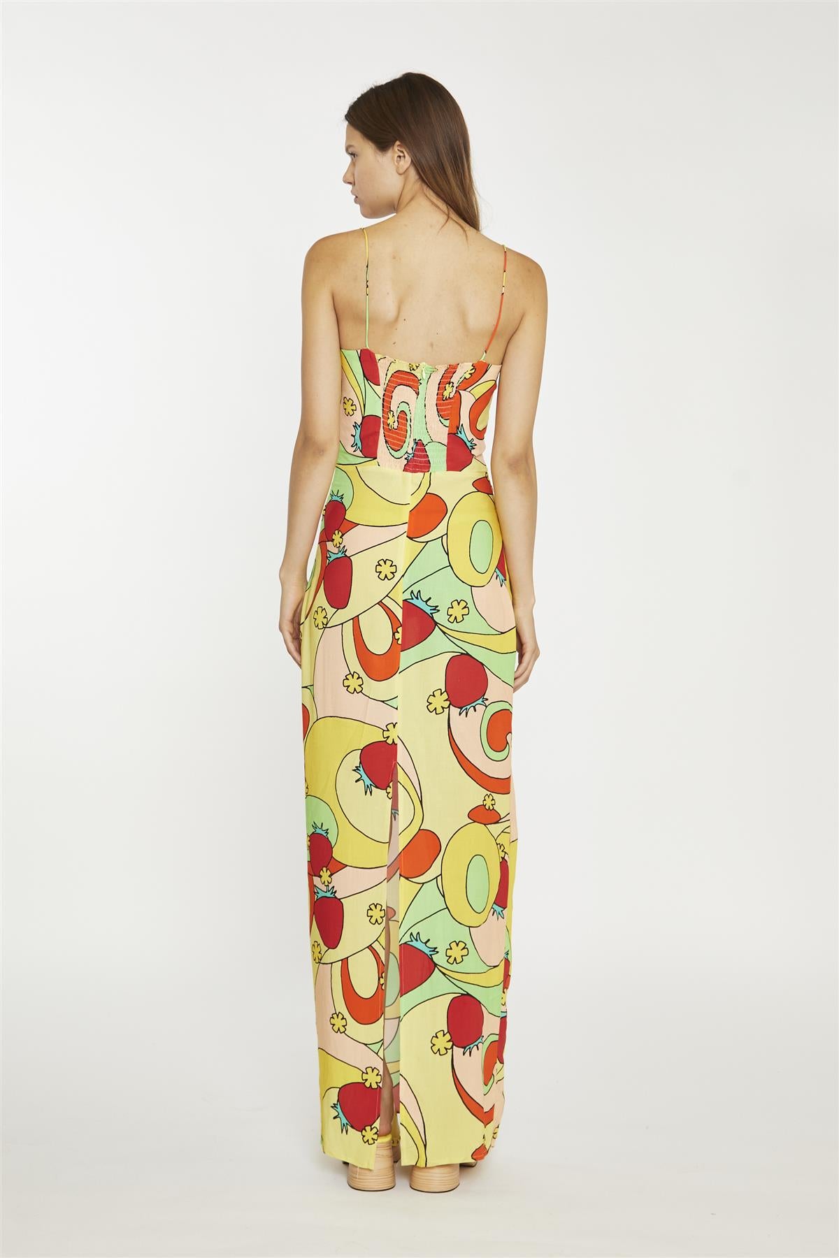 Psychedelic-Strawberry Slim-Spaghetti-Strap Maxi-dress