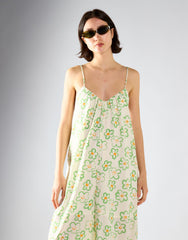 White Green Multi Daisy V-Neck Jumpsuit
