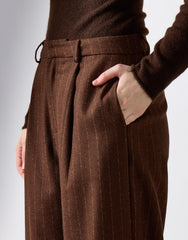 Narrated Brown Stripe Pleated Wide-Leg Trousers
