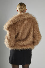 Caramel Oversized-Collar Faux- Fur Coat