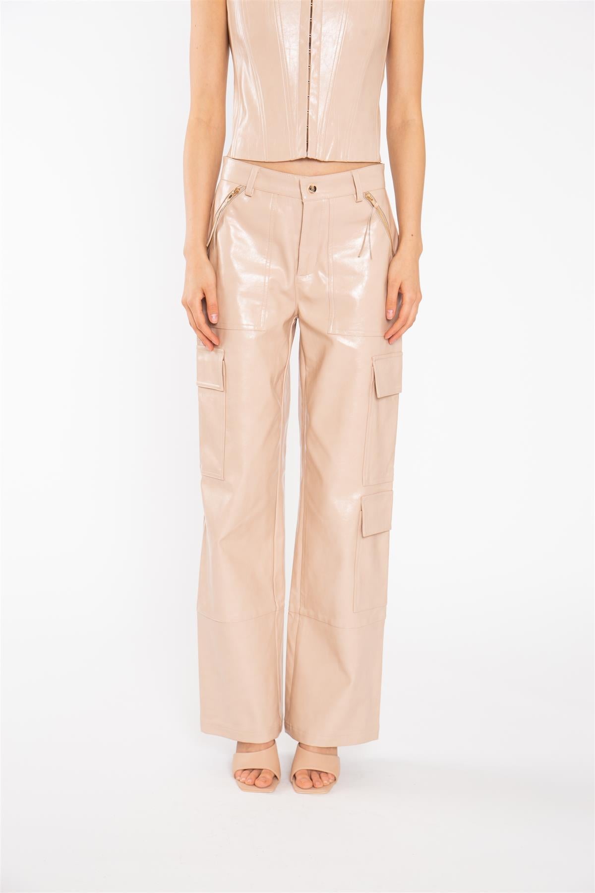 Stone Pu Cargo Trousers